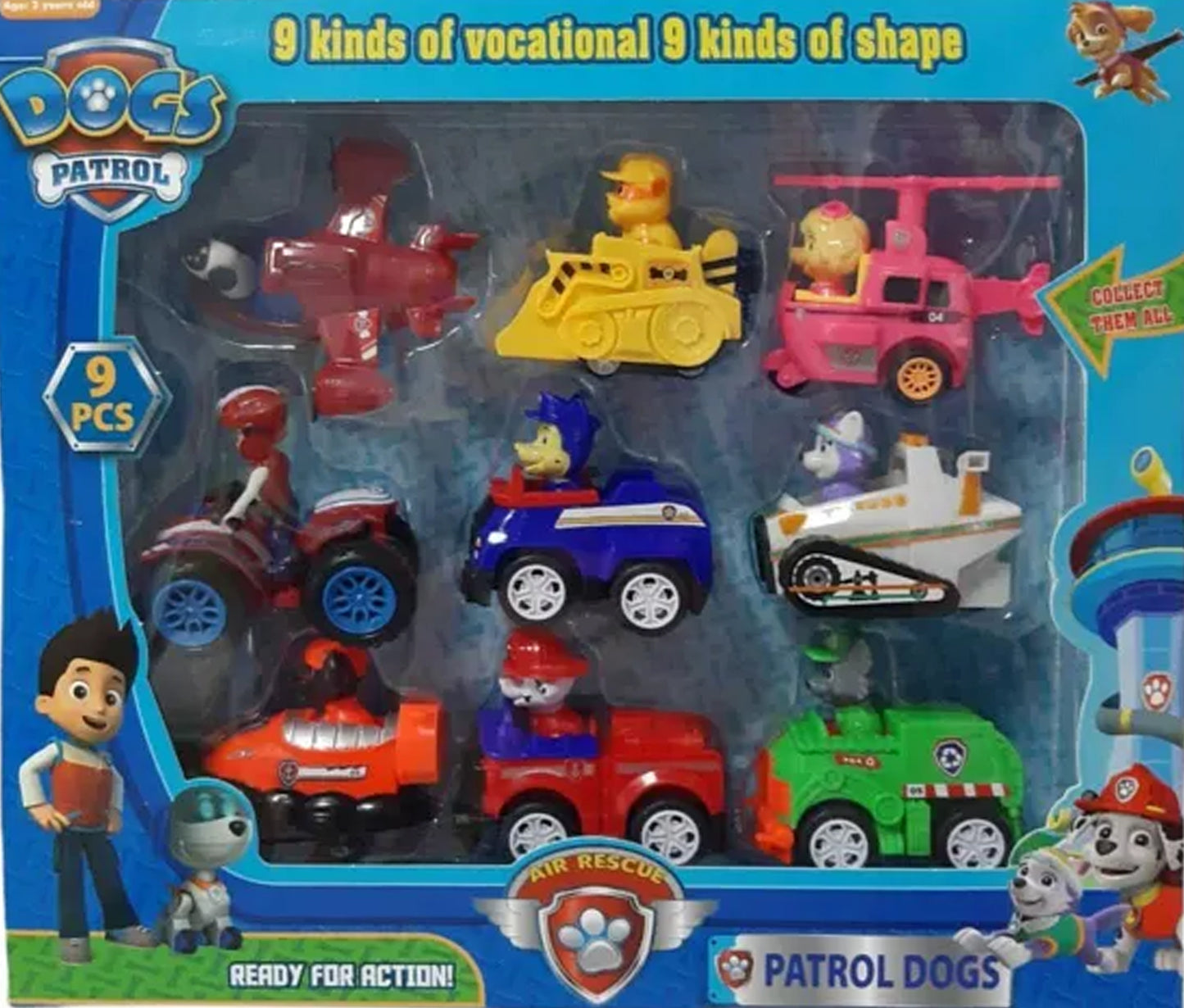 9 Piece Dog Patrol Toy Car Set