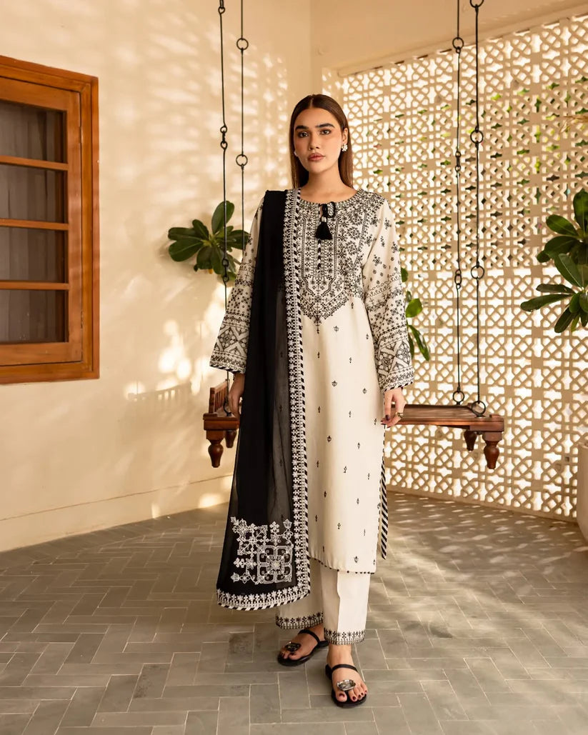 White 3-Piece Embroidered Kurta Set