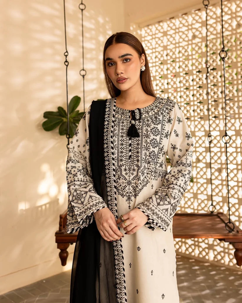 White 3-Piece Embroidered Kurta Set