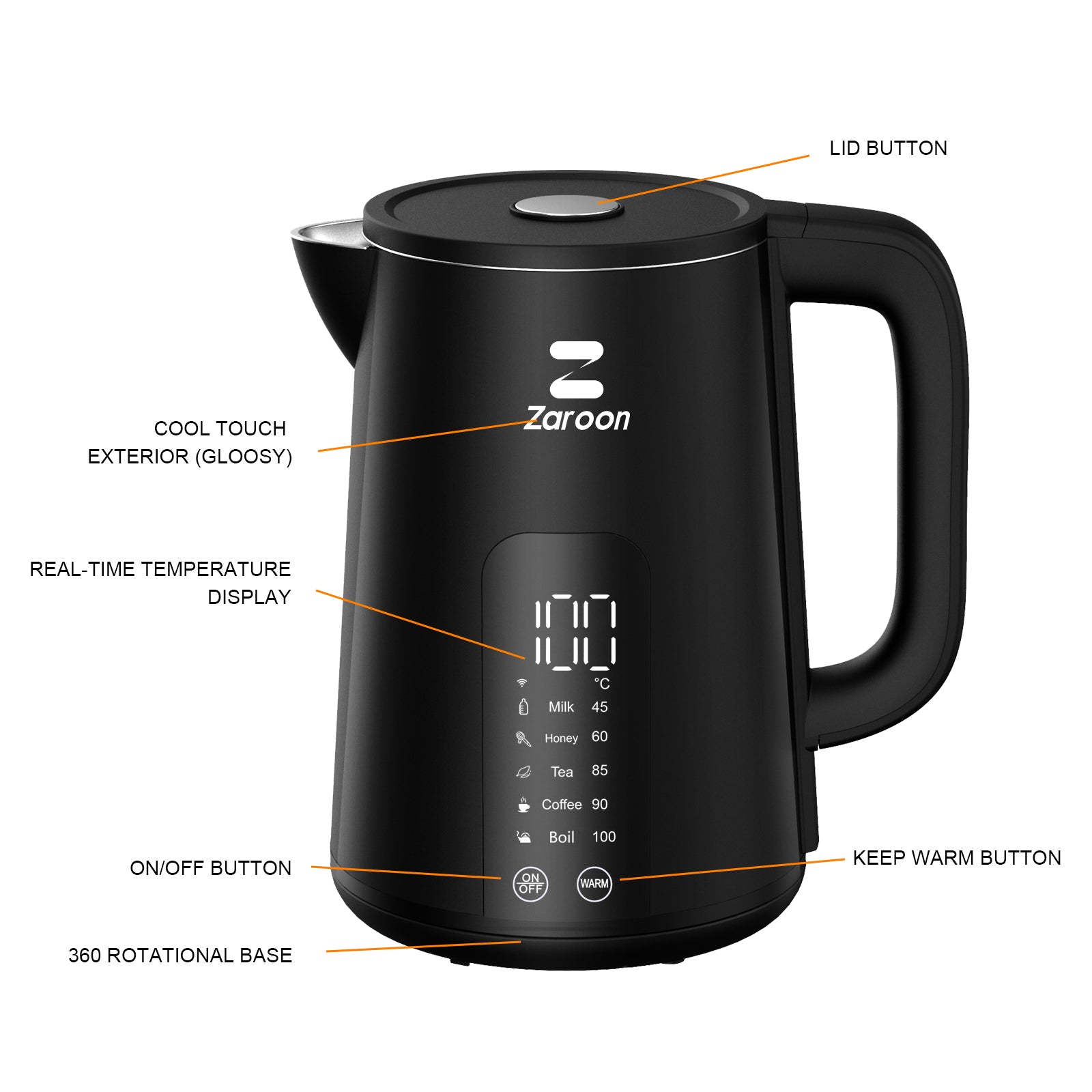 Zaroon 2000W Glass Electric Kettle