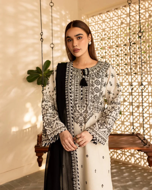 White 3-Piece Embroidered Kurta Set