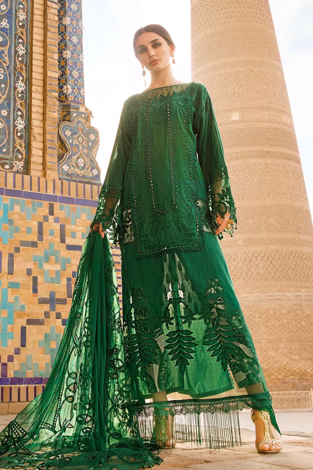 Leyla - Luxury Lawn 3PC Chikenkari Heavy Embroidered Suit | ZF-065 Unstitched Summer Luxe '26